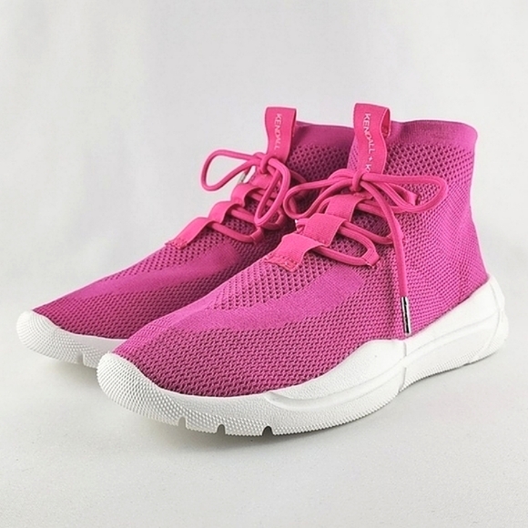 Kendall + Kylie Pink Textile Knit LaceUp Athletic Sneakers Stretch Chunky Sz 8.5 - Picture 1 of 16